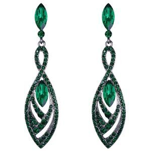 Gun Metal with Emerald Green Austrian Crystal Twisted Chandelier Post Earrings